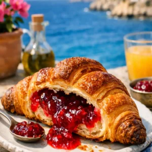 Croissants con mermelada frente al mar