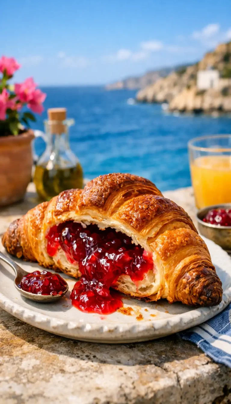 Croissants con mermelada frente al mar